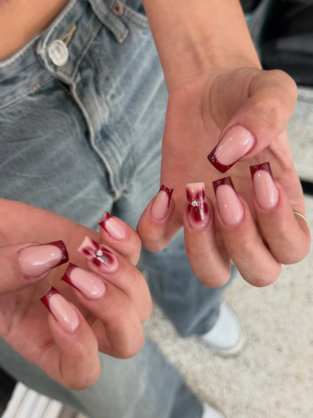 Cherry pink nail art at ESTI Nails Studio